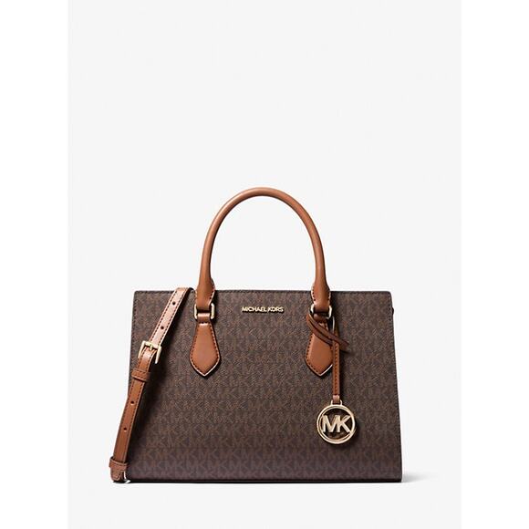 MICHAEL KORS SHEILA MEDIUM TRIPLE COMPARTMENT SATCHEL SHOULDER BAG MK BROWN LOGO - Picture 1 of 9